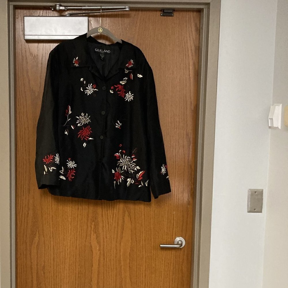 Black floral silk blazer jacket sz 2x